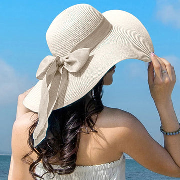 Women’s Straw Bowknot Wide Brim Sun Hat MALAYEL