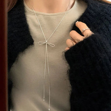 Simple Bowknot Drawstring Long Necklace for Women MALAYEL