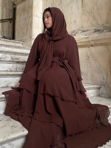 Elegant Luxury Chiffon 3-Layer Abaya for Women MALAYEL