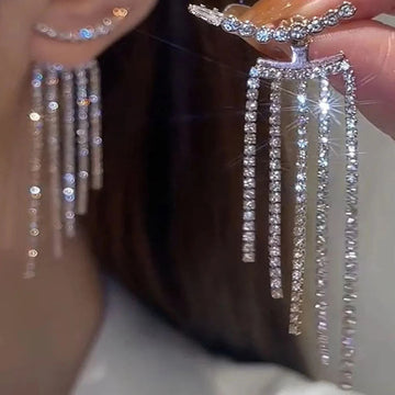 Pendant , Rhinestone Tassel Long Earrings, MALAYEL