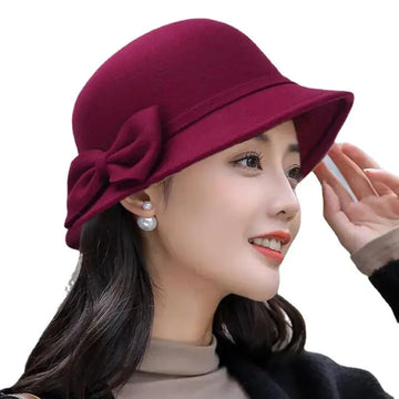 Vintage Bow Woolen Felt Bucket Cap MALAYEL