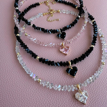 Vintage Zircon Heart Pendant Necklace MALAYEL