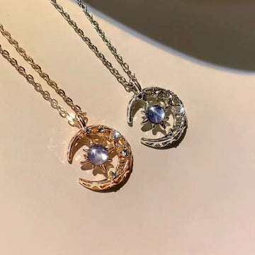 Moonstone Star Sun Moon Pendant Necklace MALAYEL