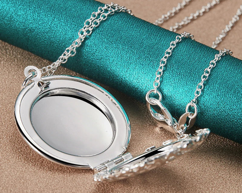 Sterling Silver Photo Frame Chain Necklace  Charm Jewelry MALAYEL