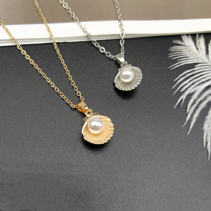 Trendy Summer Shell Pearl Pendant Necklace MALAYEL