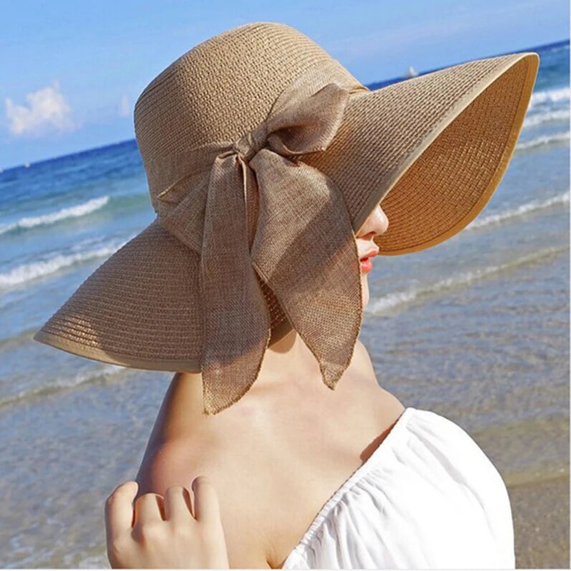 Women’s Straw Bowknot Wide Brim Sun Hat MALAYEL
