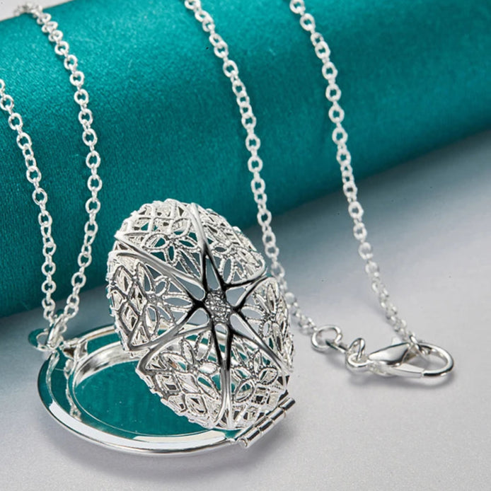 Sterling Silver Photo Frame Chain Necklace  Charm Jewelry MALAYEL