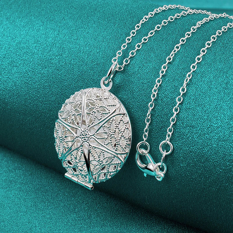 Sterling Silver Photo Frame Chain Necklace  Charm Jewelry MALAYEL