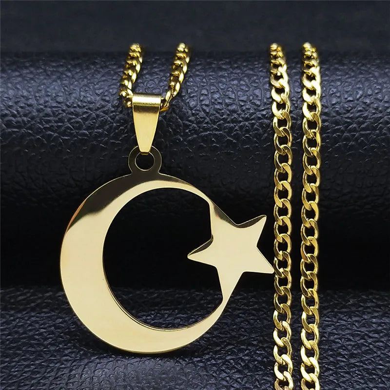 Gold Moon Star Stainless Steel Necklace for Women MALAYEL