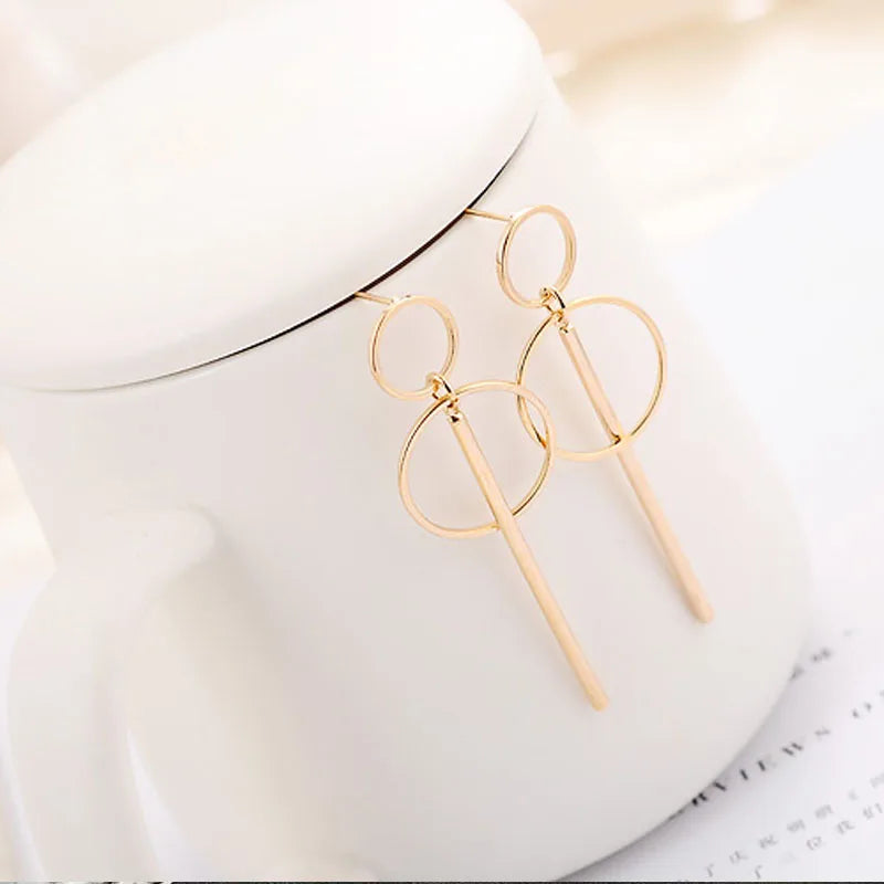 Geo Double Circle Tassel Earrings for Women MALAYEL
