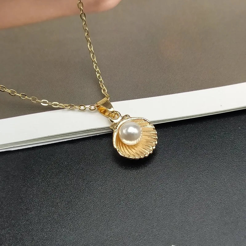 Trendy Summer Shell Pearl Pendant Necklace MALAYEL