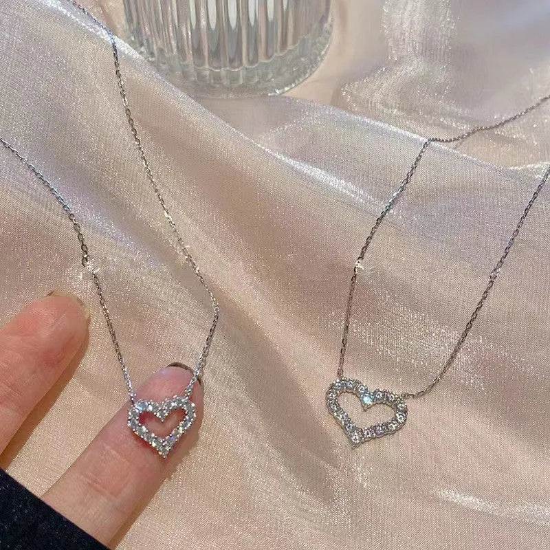 Sterling Silver Heart Zircon Necklace for Women – Elegant Clavicle Chain MALAYEL