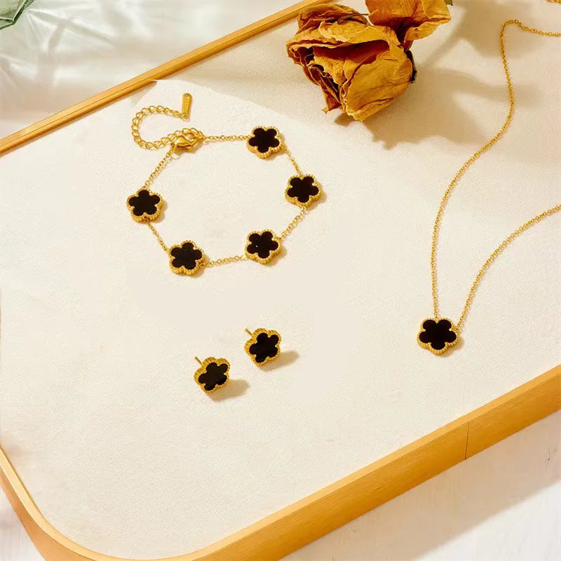 Stainless Steel Five Leaf Plum Blossom Jewelry Set MALAYEL