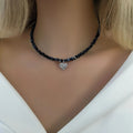 Vintage Zircon Heart Pendant Necklace MALAYEL