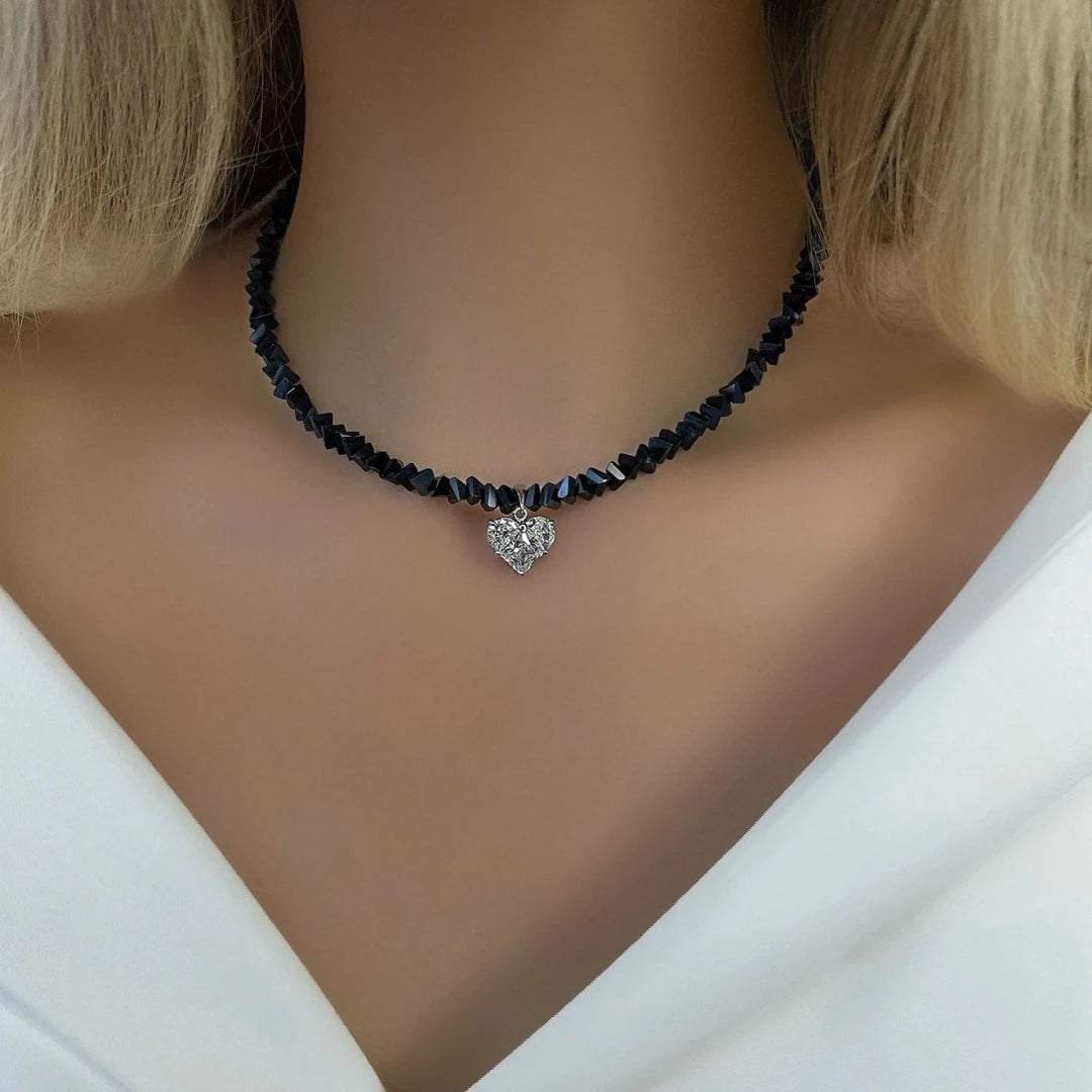 Vintage Zircon Heart Pendant Necklace MALAYEL