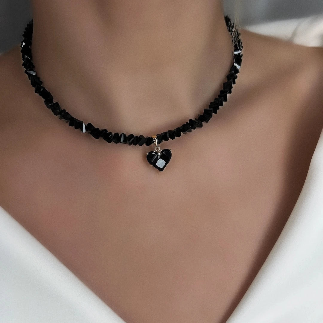 Vintage Zircon Heart Pendant Necklace MALAYEL