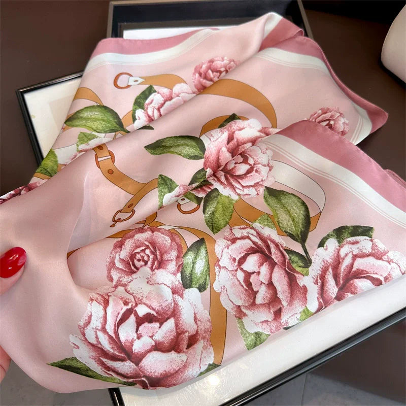 Print Summer Silk Scarf For Women Wrist Kerchief Shawl Wraps Hajib MALAYEL