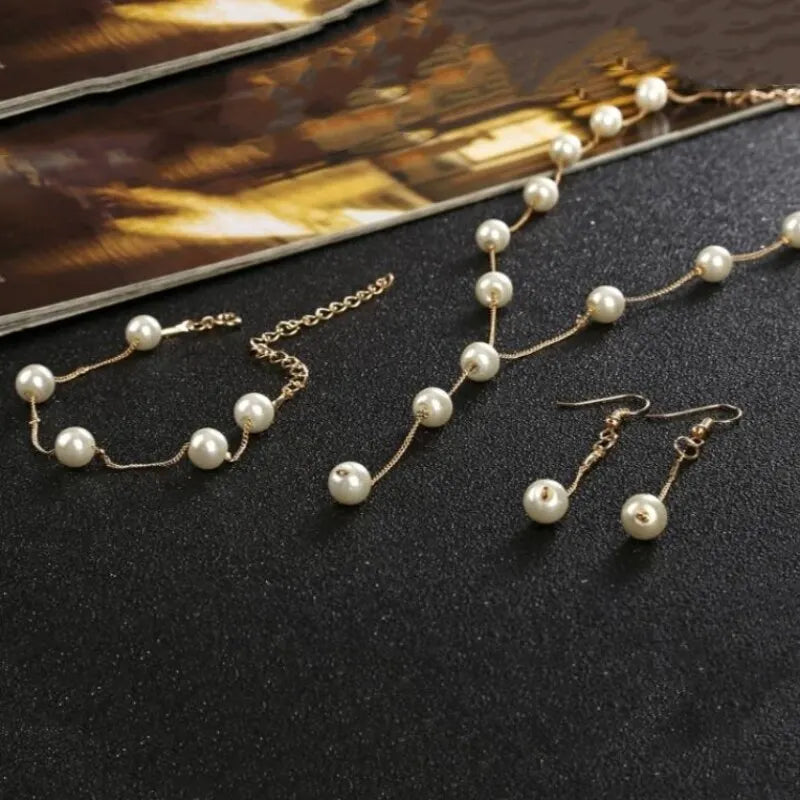 4pcs Gold-color Necklace Earring Bracelet Set MALAYEL