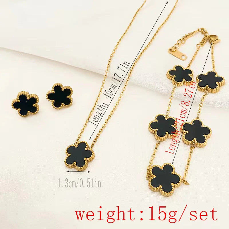 Stainless Steel Five Leaf Plum Blossom Jewelry Set MALAYEL
