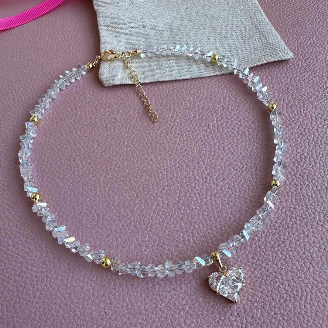 Vintage Zircon Heart Pendant Necklace MALAYEL