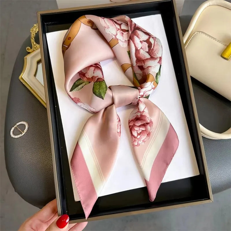 Print Summer Silk Scarf For Women Wrist Kerchief Shawl Wraps Hajib MALAYEL