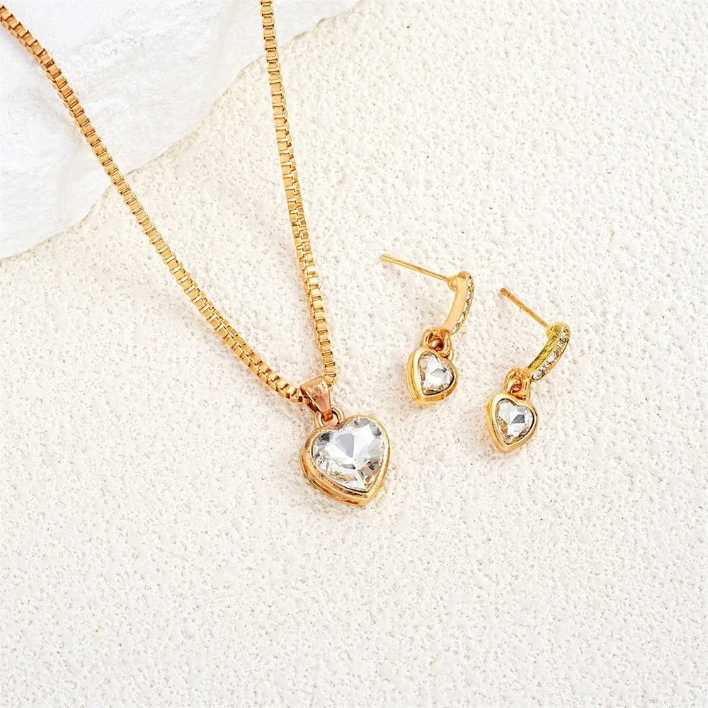 3 Pcs Heart Pendant Jewelry Set Of Earring Pendant Necklace MALAYEL