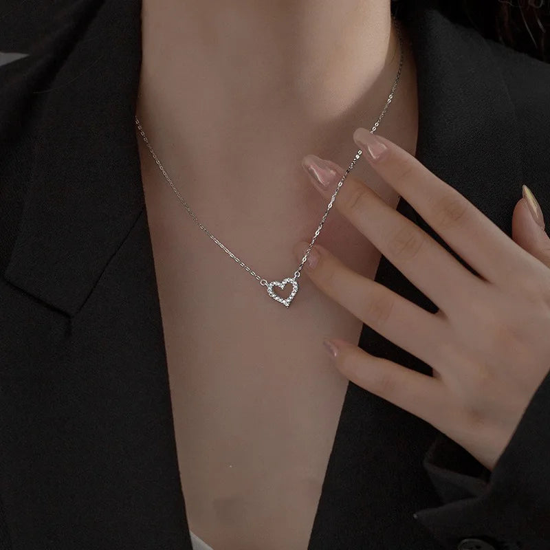 Sterling Silver Heart Zircon Necklace for Women – Elegant Clavicle Chain MALAYEL