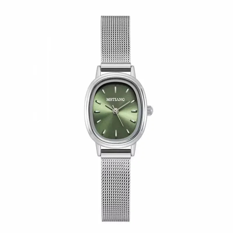 Elegant Oval Green Dial Stainless Steel Ladies Watch – Luxury Quartz Gift MALAYEL