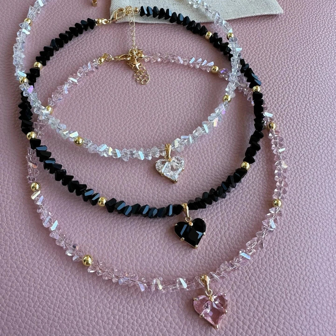 Vintage Zircon Heart Pendant Necklace MALAYEL