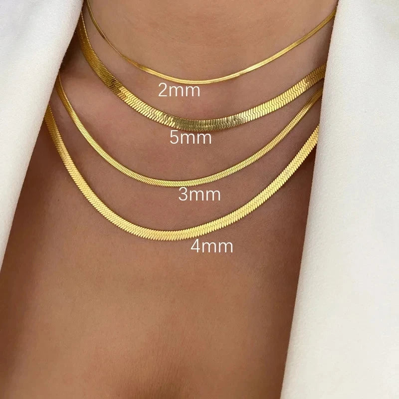 Gold Stainless Steel Snake Chain Necklace for Women – Herringbone Choker, Trendy Jewelry MALAYEL