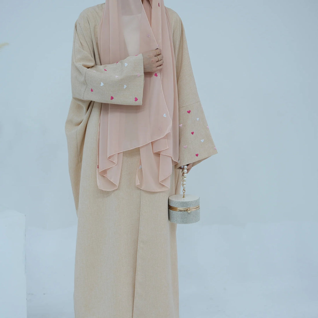 Heart Pattern Embroidery Linen Abaya MALAYEL