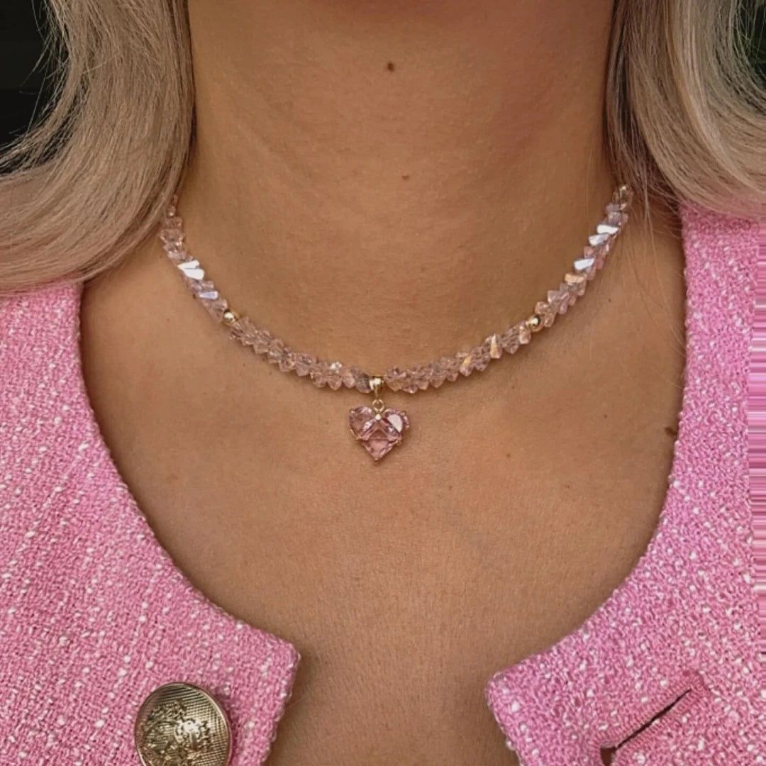 Vintage Zircon Heart Pendant Necklace MALAYEL