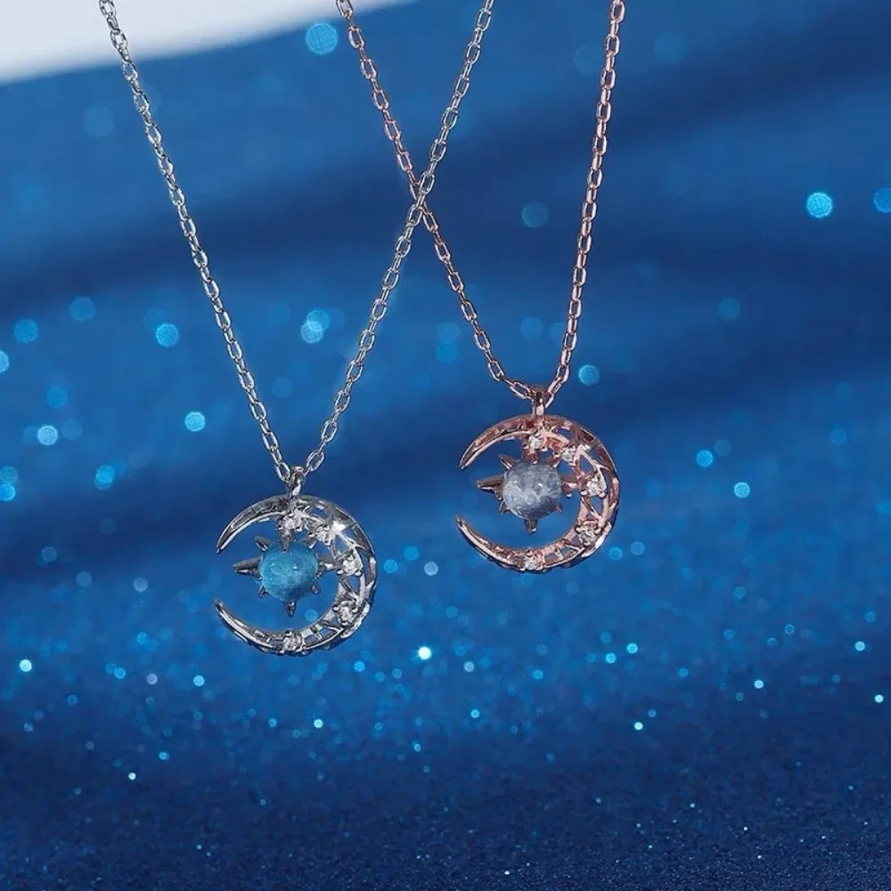 Moonstone Star Sun Moon Pendant Necklace MALAYEL