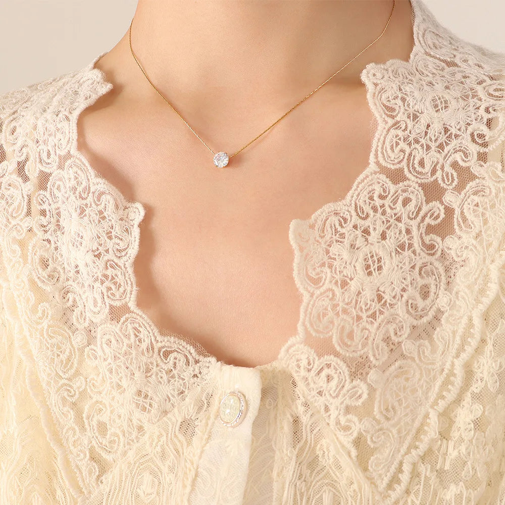 Peri'sbox Minimalist Zircon Solitaire Necklace – Anti-Tarnish Stainless Steel MALAYEL