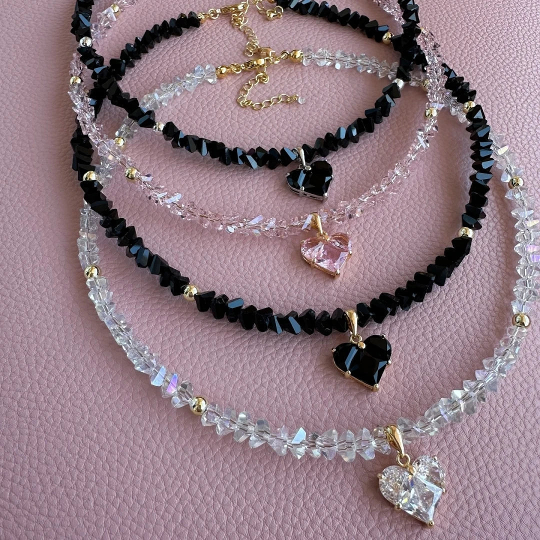 Vintage Zircon Heart Pendant Necklace MALAYEL
