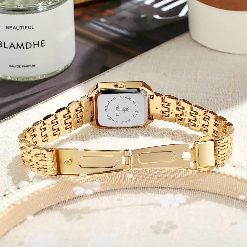 Luxury Women's Square Quartz Watch – Stainless Steel Strap MALAYEL