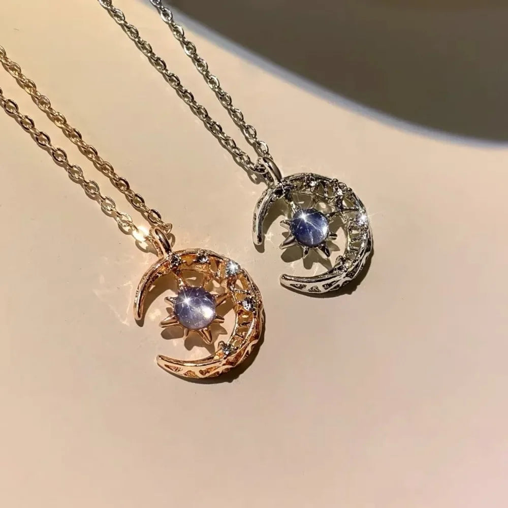 Moonstone Star Sun Moon Pendant Necklace MALAYEL