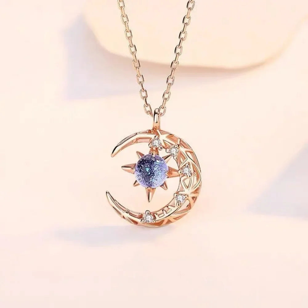 Moonstone Star Sun Moon Pendant Necklace MALAYEL