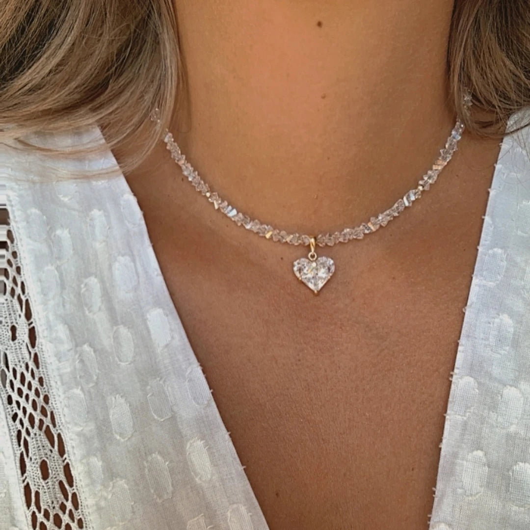 Vintage Zircon Heart Pendant Necklace MALAYEL