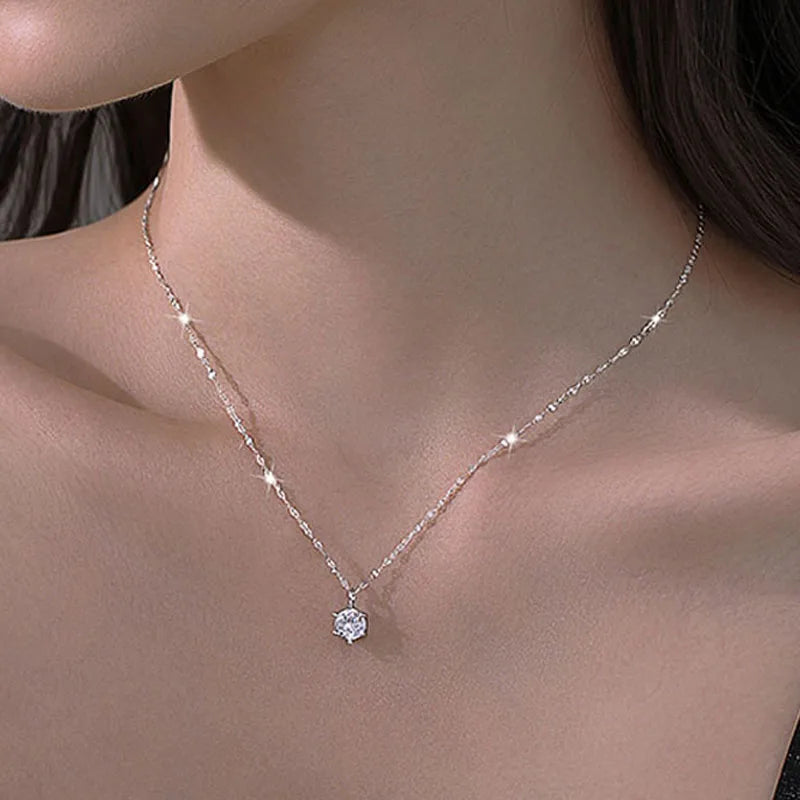 Sterling Silver Plated Zircon Clavicle Necklace - Elegant Wedding Jewelry for Women MALAYEL