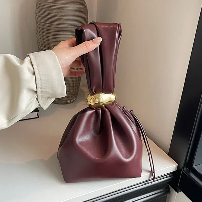Luxury Soft Leather Mini Clutch with Pleats & Side Zipper MALAYEL