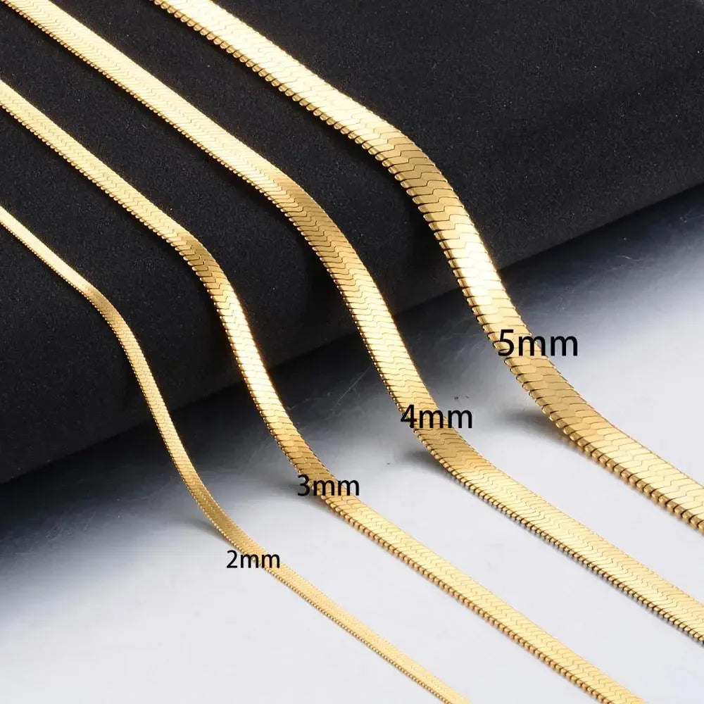 Gold-Tone Waterproof Stainless Steel Snake Chain Necklace – Multiple Lengths MALAYEL