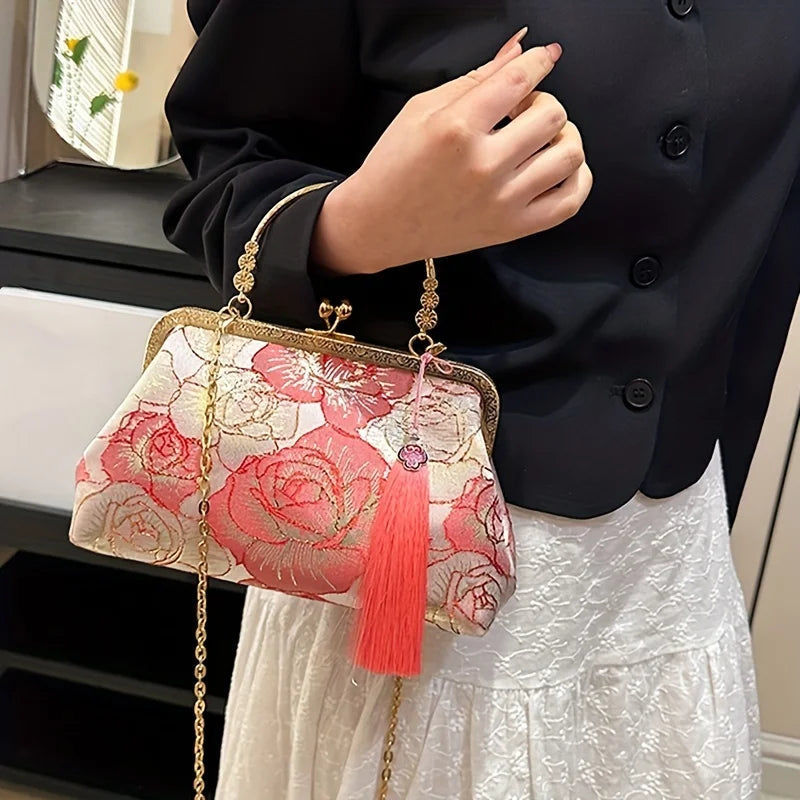 Floral Hanfu Crossbody & Clutch – Elegant Style with Kiss Lock MALAYEL