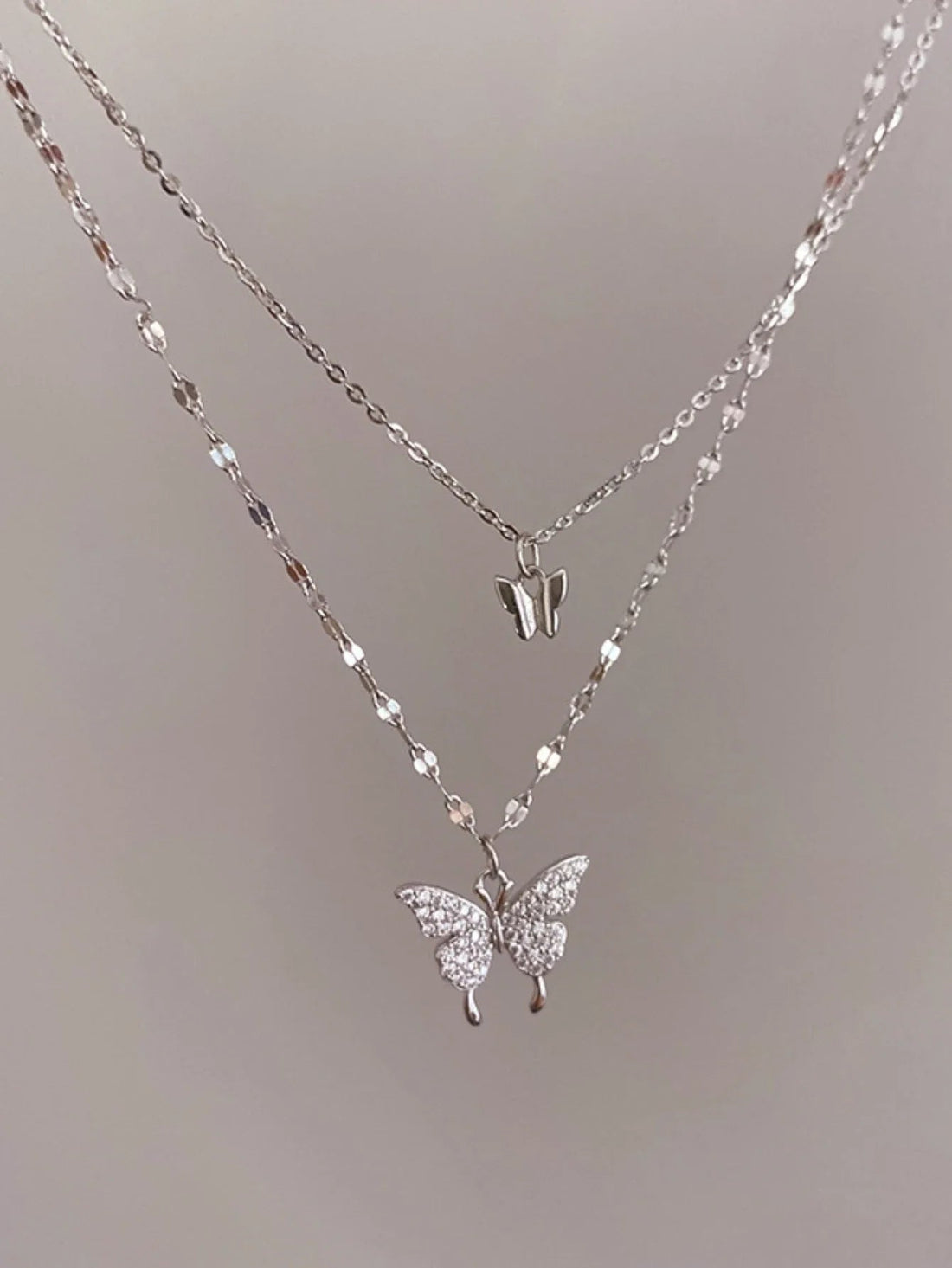 Double Layer Sparkling Butterfly Necklace MALAYEL