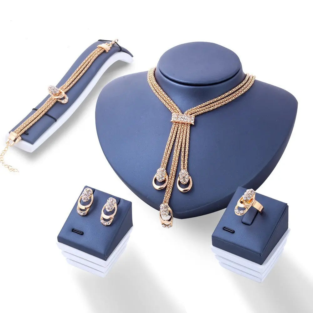 4Pcs Jewelry Set Rings Necklace Earrings Bracelet MALAYEL