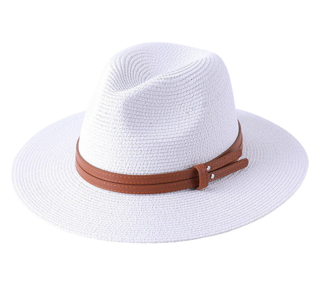 Natural Panama Wide Brim Straw Hat For Women UV Protection MALAYEL