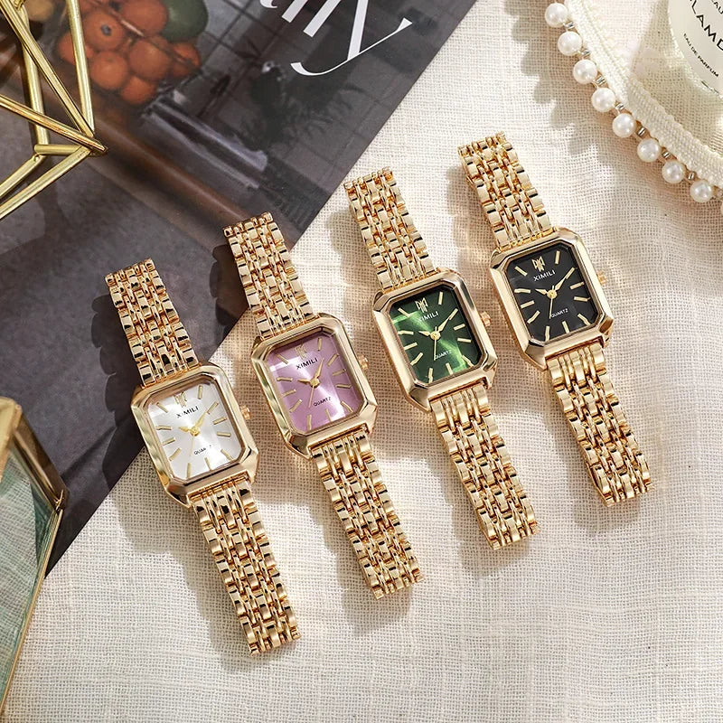 Luxury Women's Square Quartz Watch – Stainless Steel Strap MALAYEL